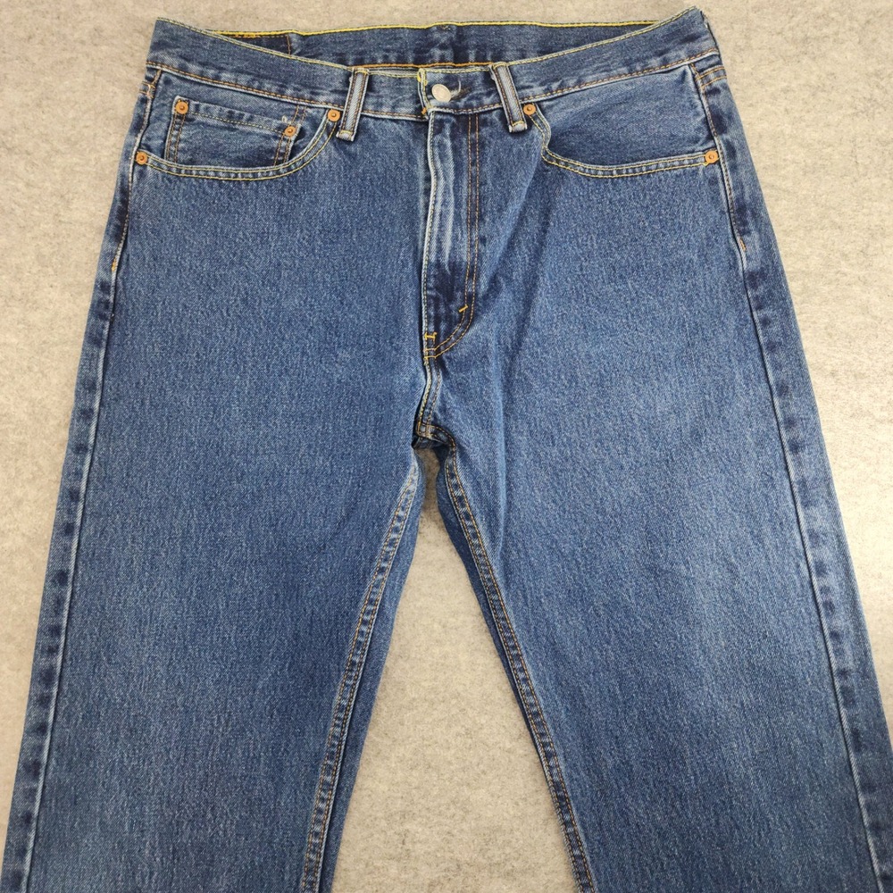Levi's 505 Blue Straight Leg Regular Fit Denim Jeans Mens 35x32 - Picture 2 of 6